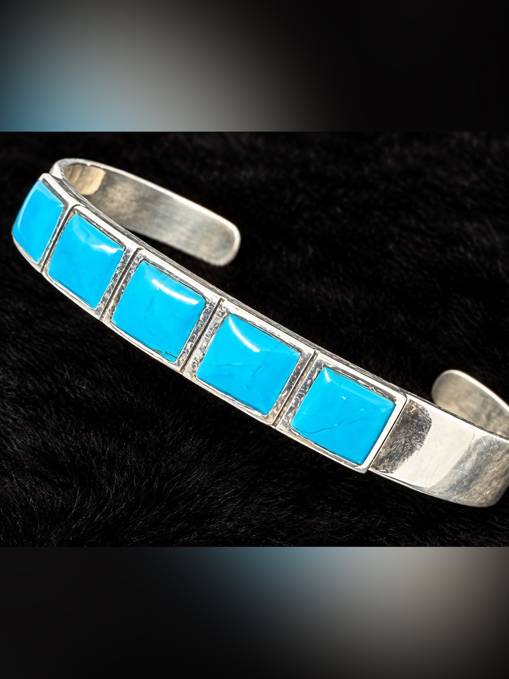 Bobby Hostetler Sterling Silver Turquoise Inlay Cuff Bracelet